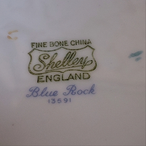 SHELLEY England 3 Pieces Blue Rock Teacup Saucer and Under Plate Blue Flowers - Picture 10 of 13